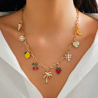 Thumbnail for Bohemia Enamel Fruit Coconut Tree Heart Charm Necklace - ArtGalleryZen