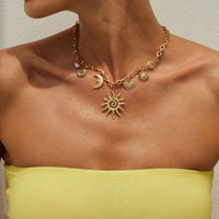 Thumbnail for Bohemia Gold Tone Sun Moon Heart Pearl Pendant Necklace - ArtGalleryZen