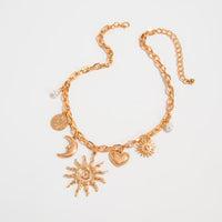 Thumbnail for Bohemia Gold Tone Sun Moon Heart Pearl Pendant Necklace - ArtGalleryZen