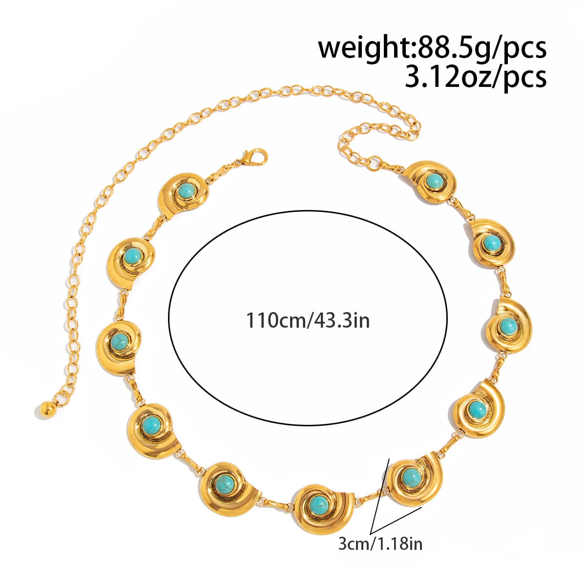 Bohemia Gold Tone Turquoise Inlaid Conch Waist Chain - ArtGalleryZen