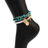 Thumbnail for Bohemia Layered Conch Shell Starfish Charm Turquoise Anklet Set - ArtGalleryZen