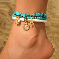 Thumbnail for Bohemia Layered Conch Shell Starfish Charm Turquoise Anklet Set - ArtGalleryZen