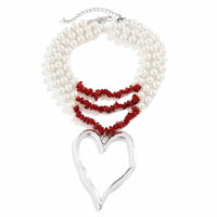 Thumbnail for Bohemia Layered Turquoise Pearl Chain Heart Pendant Choker Necklace - ArtGalleryZen