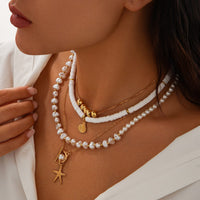 Thumbnail for Bohemia Layered Shell Starfish Pendant Pearl Chain Necklace Set - ArtGalleryZen