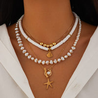 Thumbnail for Bohemia Layered Shell Starfish Pendant Pearl Chain Necklace Set - ArtGalleryZen