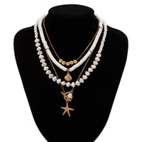 Thumbnail for Bohemia Layered Shell Starfish Pendant Pearl Chain Necklace Set - ArtGalleryZen