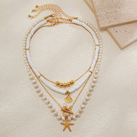 Thumbnail for Bohemia Layered Shell Starfish Pendant Pearl Chain Necklace Set - ArtGalleryZen