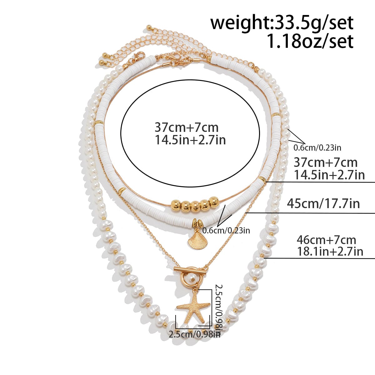 Bohemia Layered Shell Starfish Pendant Pearl Chain Necklace Set - ArtGalleryZen