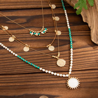 Thumbnail for Bohemia Layered Sun Hammered Round Disk Pendant Seed Beaded Necklace Set - ArtGalleryZen