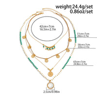 Thumbnail for Bohemia Layered Sun Hammered Round Disk Pendant Seed Beaded Necklace Set - ArtGalleryZen