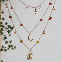 Thumbnail for Bohemia Layered Sun Moon Star Pendant Crystal Stone Chain Necklace - ArtGalleryZen