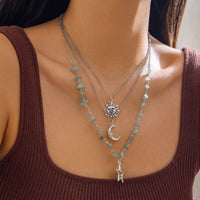 Thumbnail for Bohemia Layered Sun Moon Star Pendant Turquoise Stone Necklace Set - ArtGalleryZen