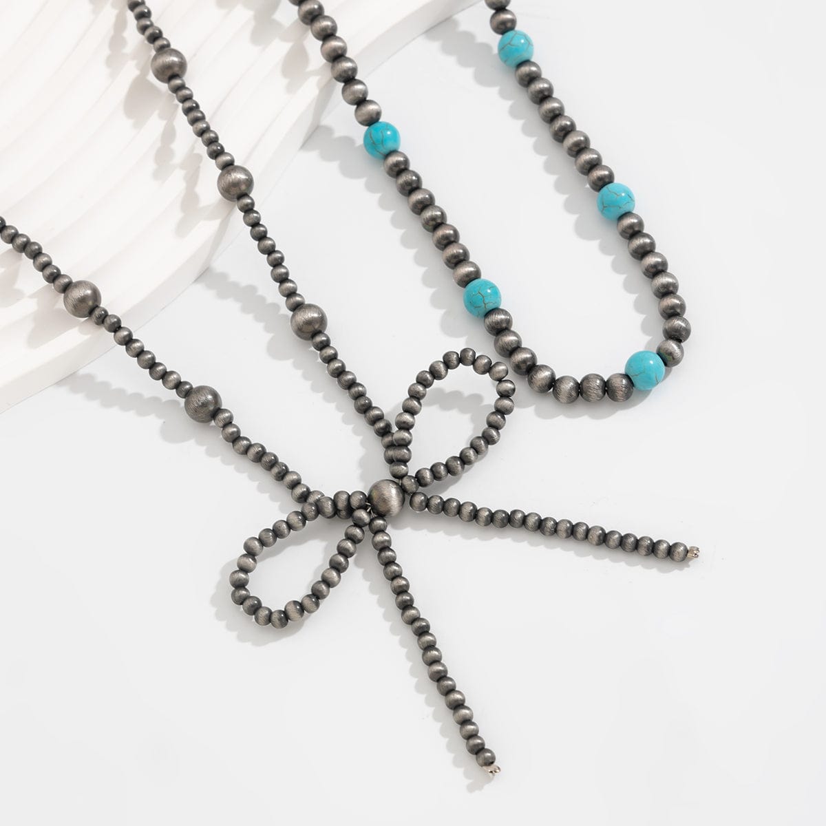 Bohemia Layered Turquoise Beaded Bowknot Necklace Set - ArtGalleryZen