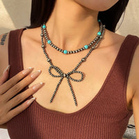 Thumbnail for Bohemia Layered Turquoise Beaded Bowknot Necklace Set - ArtGalleryZen