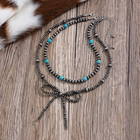 Thumbnail for Bohemia Layered Turquoise Beaded Bowknot Necklace Set - ArtGalleryZen