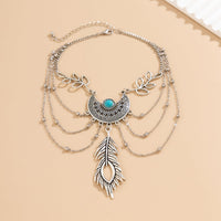 Thumbnail for Bohemia Layered Turquoise Inlaid Feather Pendant Arm Chain - ArtGalleryZen