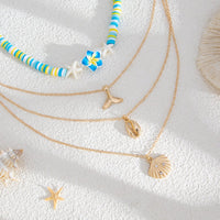Thumbnail for Bohemia Mermaid Shell Starfish Flower Pendant Polymer Clay Necklace Set - ArtGalleryZen