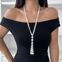 Thumbnail for Bohemia Pearl Crystal Tassel Long Chain Y Necklace - ArtGalleryZen