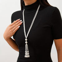 Thumbnail for Bohemia Pearl Crystal Tassel Long Chain Y Necklace - ArtGalleryZen