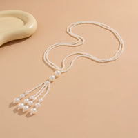 Thumbnail for Bohemia Pearl Crystal Tassel Long Chain Y Necklace - ArtGalleryZen