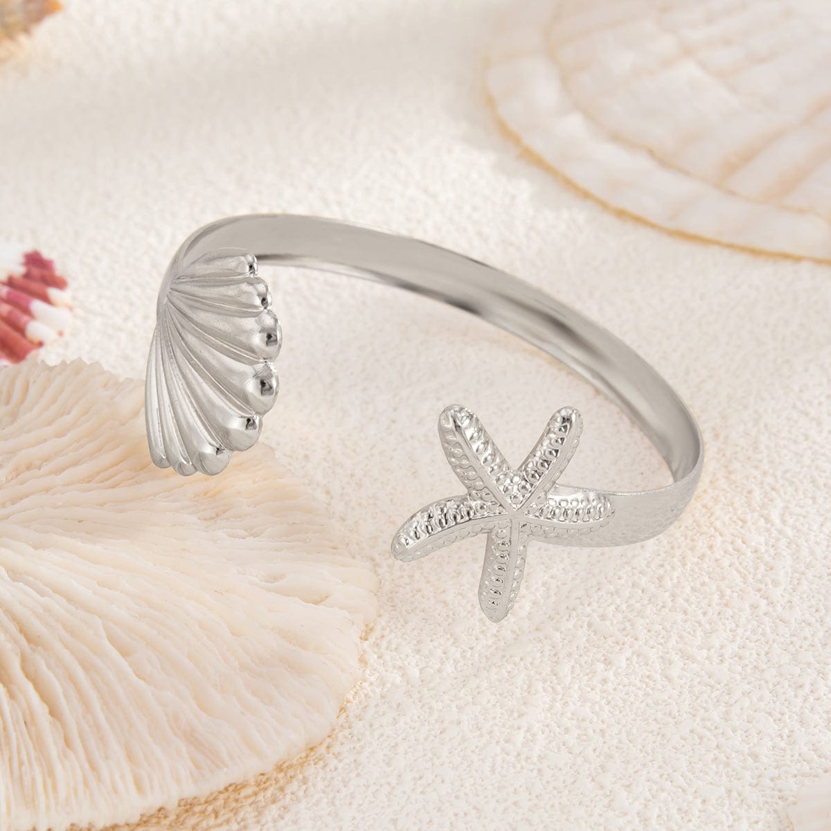 Bohemia Shell Starfish Open Bangle Bracelet - ArtGalleryZen