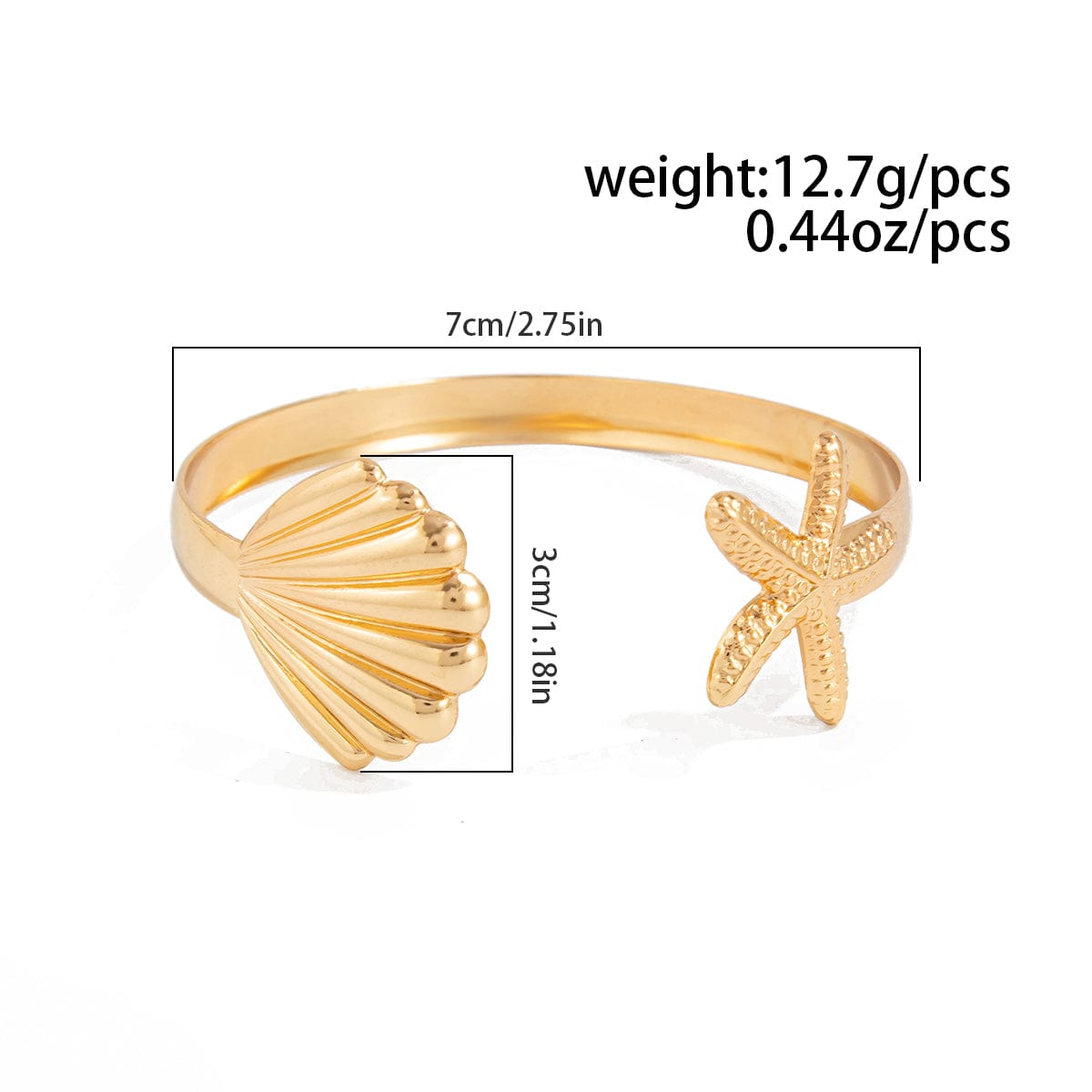 Bohemia Shell Starfish Open Bangle Bracelet - ArtGalleryZen