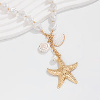 Thumbnail for Bohemia Starfish Conch Pendant Pearl Chain Necklace - ArtGalleryZen