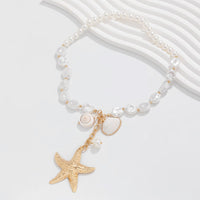 Thumbnail for Bohemia Starfish Conch Pendant Pearl Chain Necklace - ArtGalleryZen