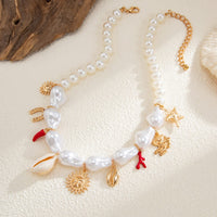 Thumbnail for Bohemia Sun Conch Angel Charm Irregular Pearl Chain Necklace - ArtGalleryZen