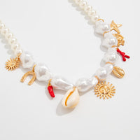 Thumbnail for Bohemia Sun Conch Angel Charm Irregular Pearl Chain Necklace - ArtGalleryZen