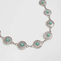 Thumbnail for Bohemia Turquoise Inlaid Flower Round Disk Waist Chain - ArtGalleryZen