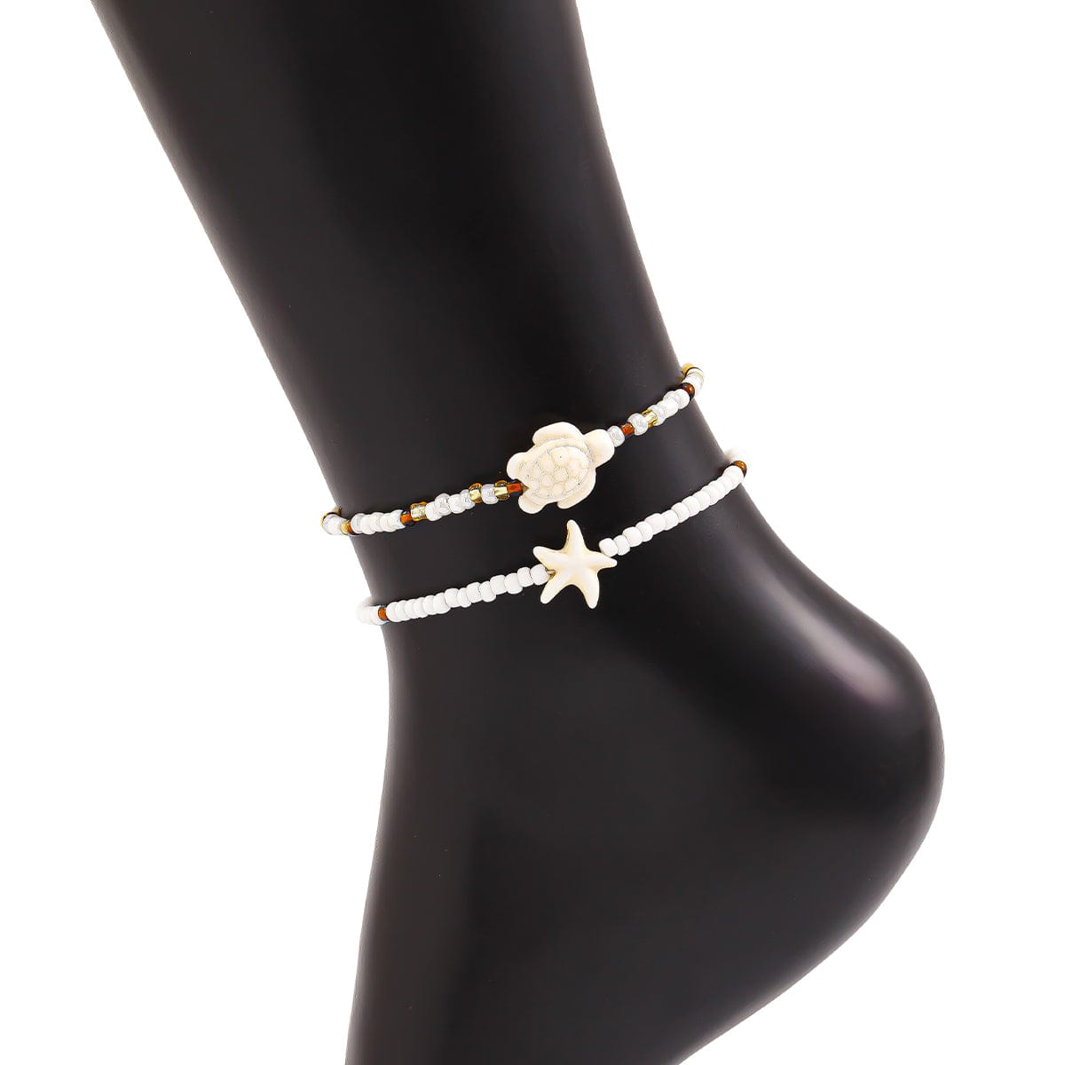 Bohemia Turtle Starfish Charm Seed Beaded Anklet Set - ArtGalleryZen