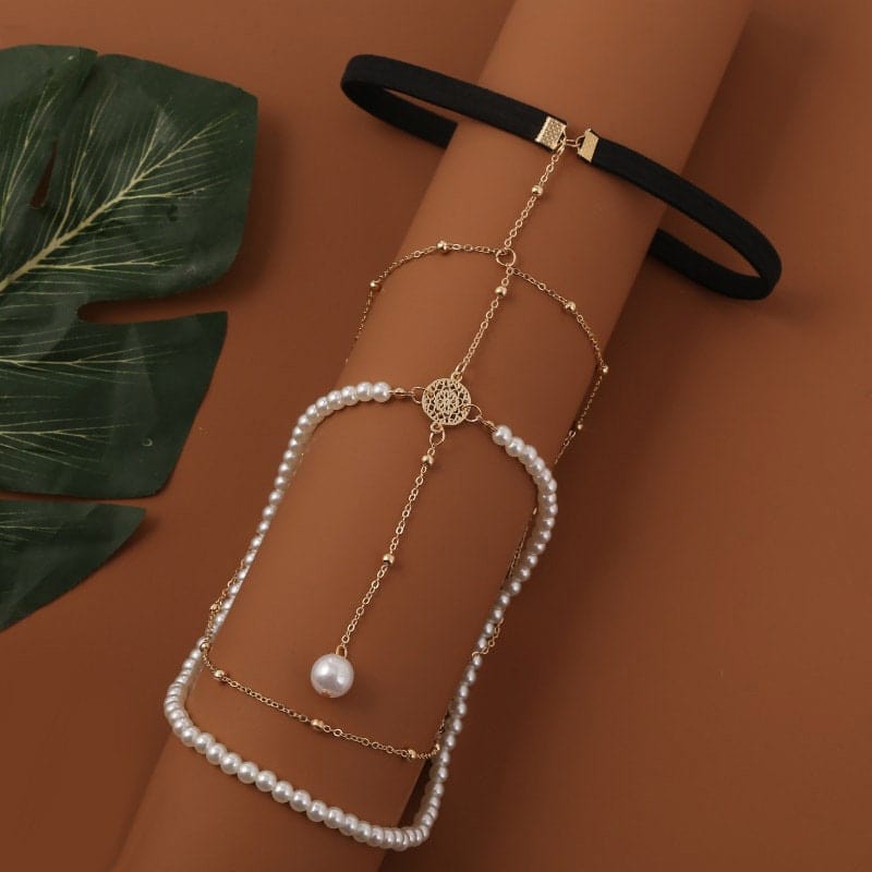 Bohemian Layered Beaded Pearl Elastic Thigh Leg Chain - ArtGalleryZen