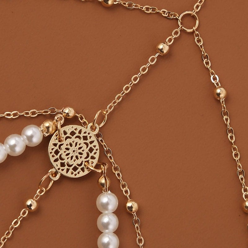 Bohemian Layered Beaded Pearl Elastic Thigh Leg Chain - ArtGalleryZen