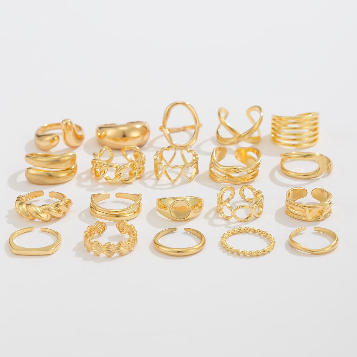 Boho 20pcs Glossy Hollow Heart Wide Ring Set - ArtGalleryZen