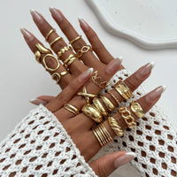 Thumbnail for Boho 20pcs Glossy Hollow Heart Wide Ring Set - ArtGalleryZen