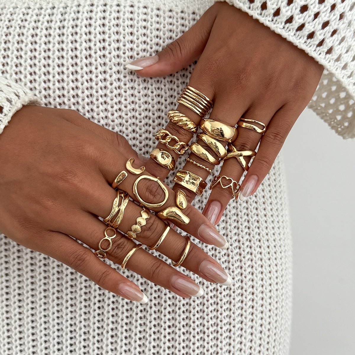 Boho 20pcs Glossy Hollow Heart Wide Ring Set - ArtGalleryZen