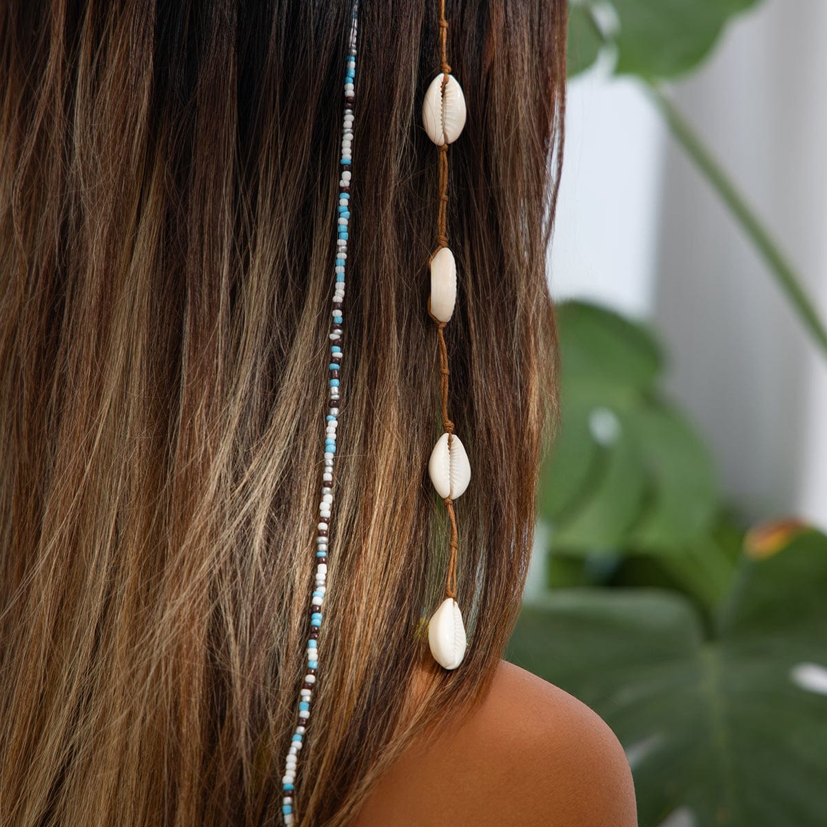 Boho 2pcs Conch Seed Beaded Chain Hair Clip Set - ArtGalleryZen