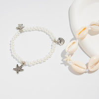 Thumbnail for Boho 2pcs Conch Shell Starfish Charm Pearl Chain Anklet Set - ArtGalleryZen