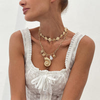 Thumbnail for Boho 2pcs Conch Shell Starfish Pearl Charm Square Choker Necklace Set - ArtGalleryZen
