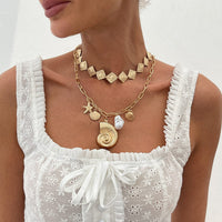 Thumbnail for Boho 2pcs Conch Shell Starfish Pearl Charm Square Choker Necklace Set - ArtGalleryZen