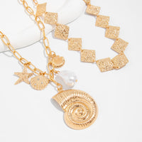 Thumbnail for Boho 2pcs Conch Shell Starfish Pearl Charm Square Choker Necklace Set - ArtGalleryZen