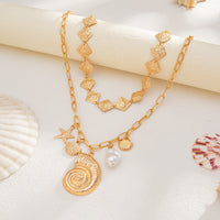 Thumbnail for Boho 2pcs Conch Shell Starfish Pearl Charm Square Choker Necklace Set - ArtGalleryZen