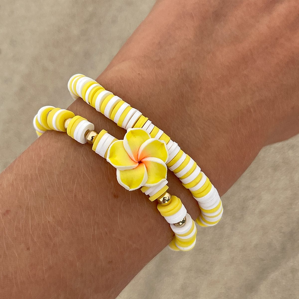 Boho 2pcs Flower Polymer Clay Beaded Friendship Bracelet Set - ArtGalleryZen
