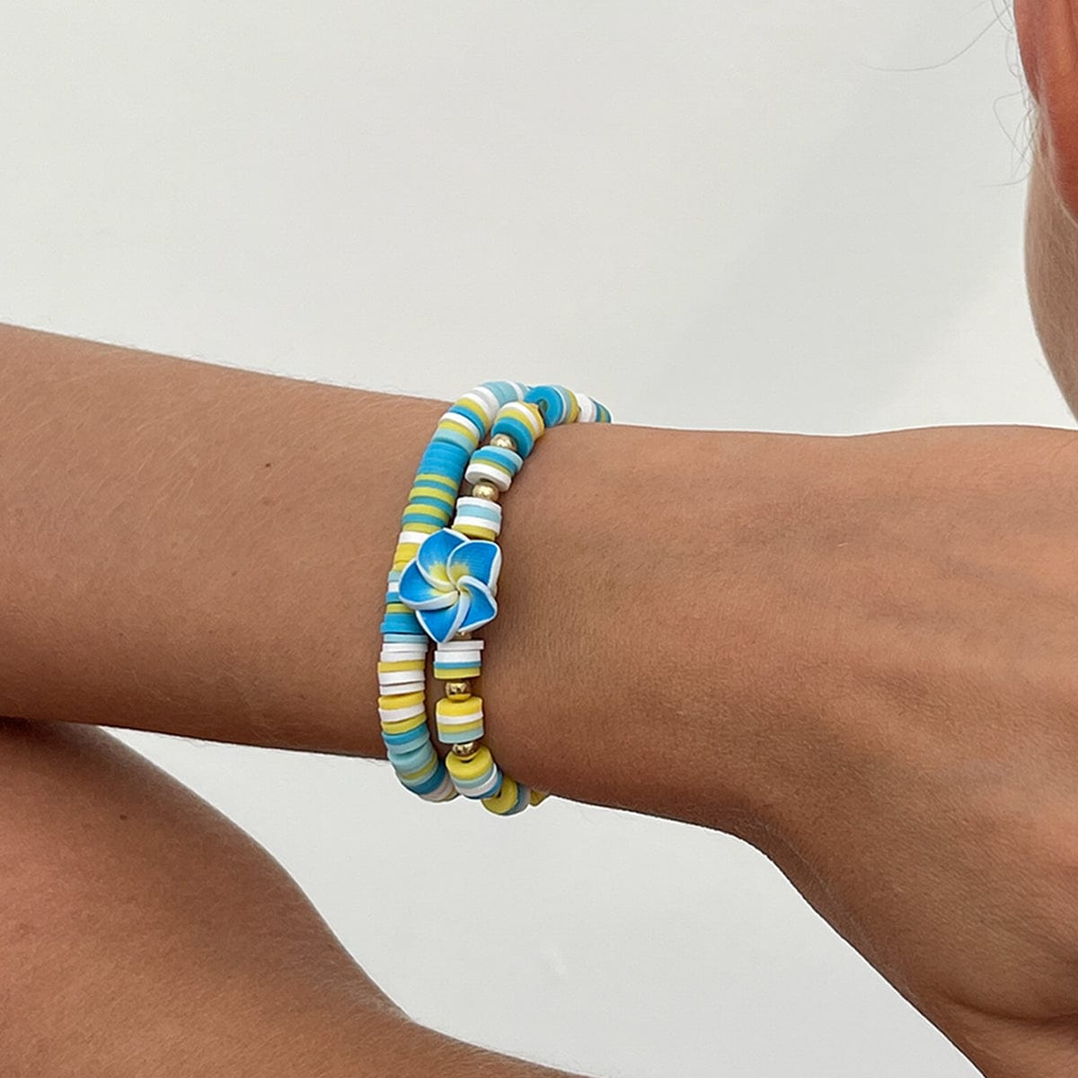 Boho 2pcs Flower Polymer Clay Beaded Friendship Bracelet Set - ArtGalleryZen