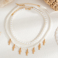 Thumbnail for Boho 2pcs Goldfish Pendant Pearl Chain Necklace Set - ArtGalleryZen