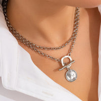 Thumbnail for Boho 2pcs Pattern Round Disk Pendant Curb Chain Necklace Set - ArtGalleryZen