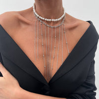 Thumbnail for Boho 2pcs Pearl Chain Tassel Choker Necklace Set - ArtGalleryZen