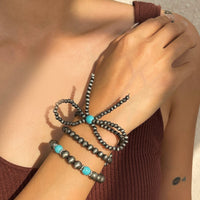 Thumbnail for Boho 3pcs Antique Silver Tone Bowknot Turquoise Beaded Bracelet Set - ArtGalleryZen