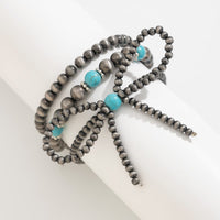 Thumbnail for Boho 3pcs Antique Silver Tone Bowknot Turquoise Beaded Bracelet Set - ArtGalleryZen